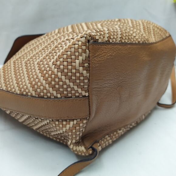 Michael Kors Junie Brown Chevron Woven Leather Drawstring Flap Closure Backpack - Picture 13 of 16